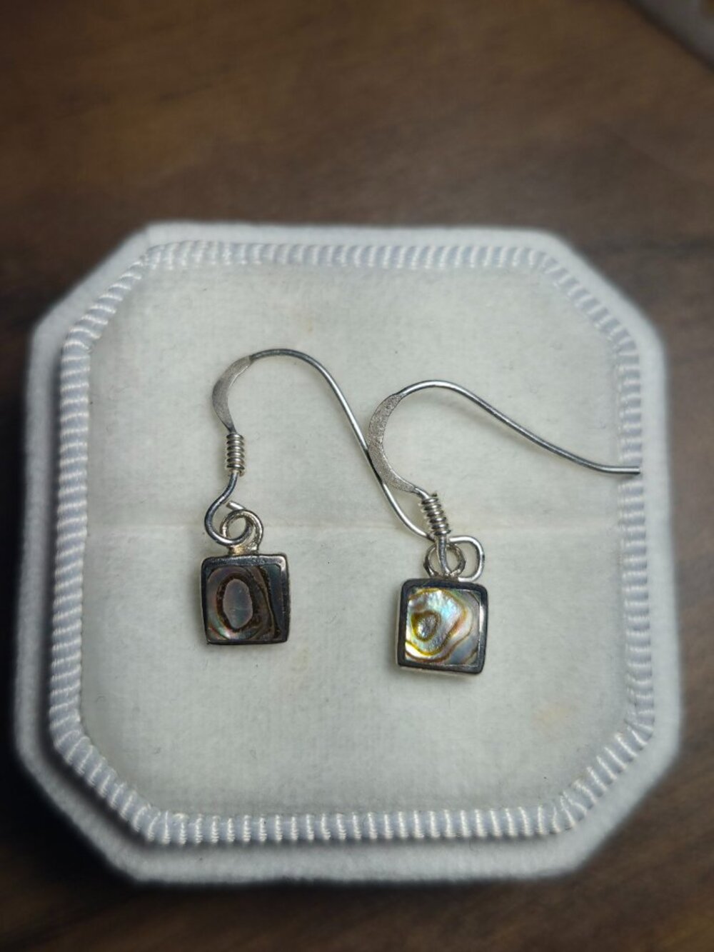 Vintage 925 Sterling Silver & Abalone Shell Square Drop Earrings